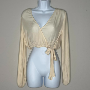 FOREVER 21 Contemporary‎ sheer tan crop top, long sleeves